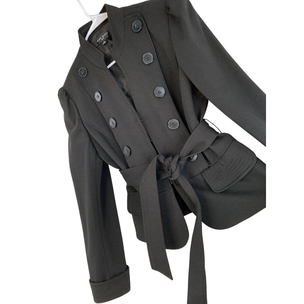 VTG 90s New Nine West Military Soldier Style Black Crop Jacket Size 4 RT10296